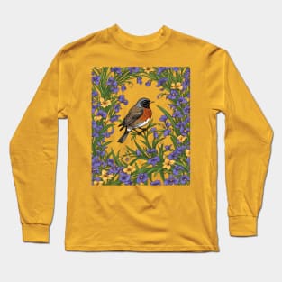 Michigan Migratory Juniper Bird With Iris Flower Long Sleeve T-Shirt